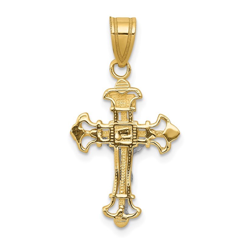 14K Two-tone INRI Fleur de Lis Crucifix Charm