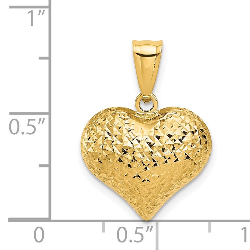 14K Polished and Textured 3-D Puffed Heart Pendant