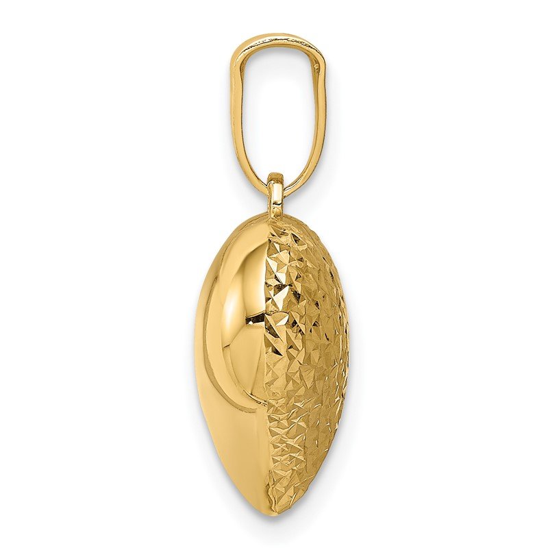 14K Polished and Textured 3-D Puffed Heart Pendant