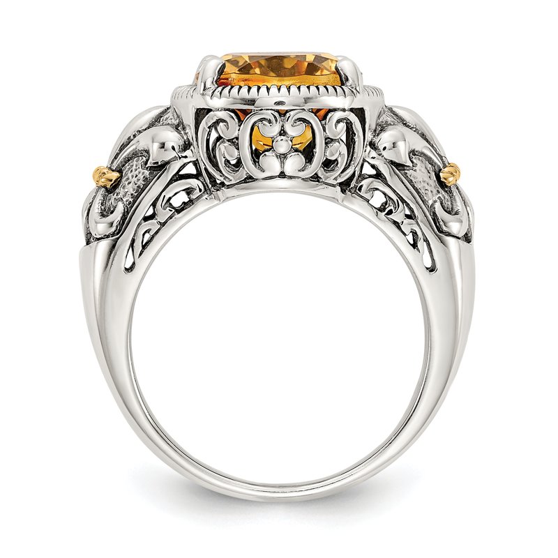 Sterling Silver with 14K Accent Antiqued Oval Citrine Ring