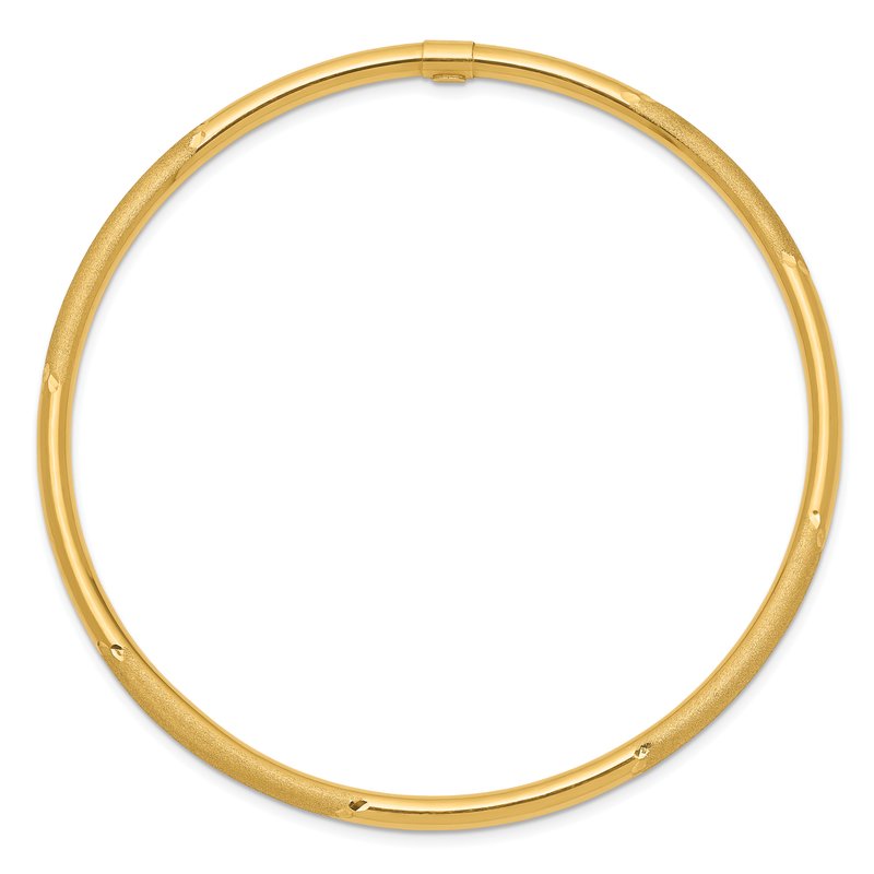 14k Polished and Satin Finish Diamond-cut 3.00mm Slip-on Round Bangle Bracelet