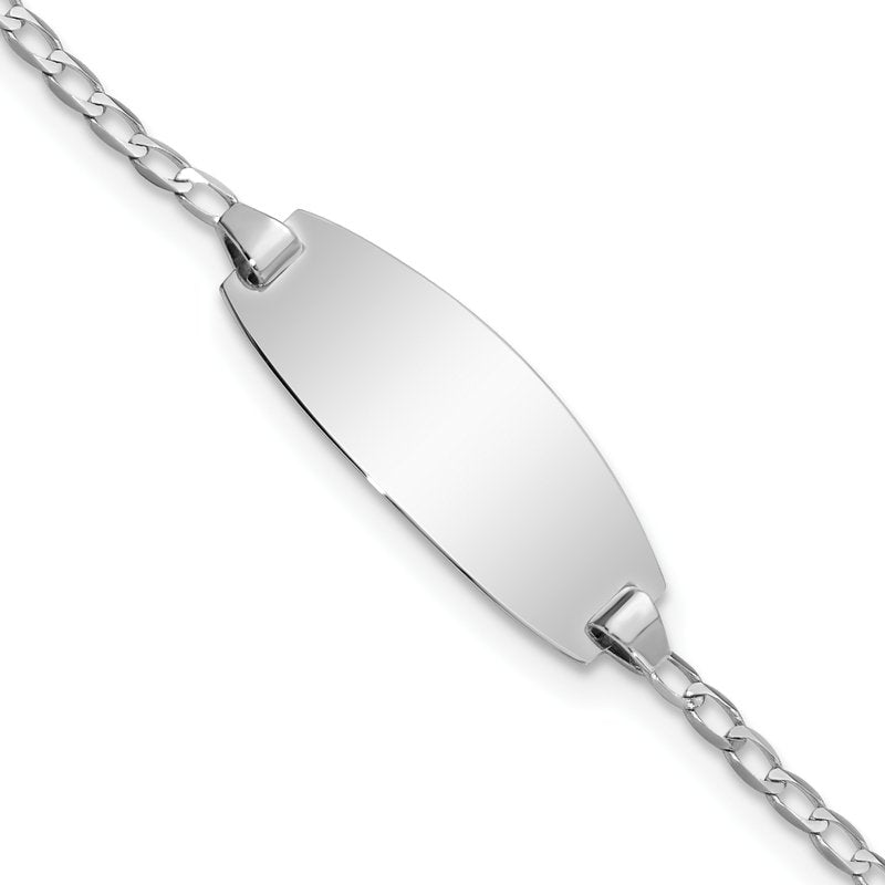 14k White Gold Polished Solid Chain/Solid Plate Curb Link Oval 18.5x8.5mm Plate 5.5 inch Baby/Child ID Bracelet