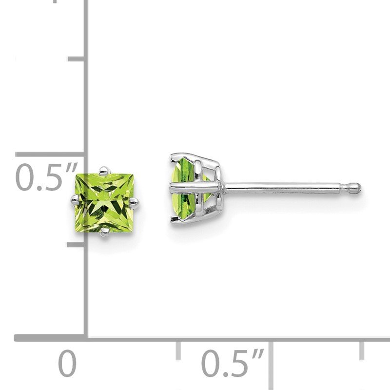 14k White Gold 4mm Square Step-Cut Peridot Post Earrings