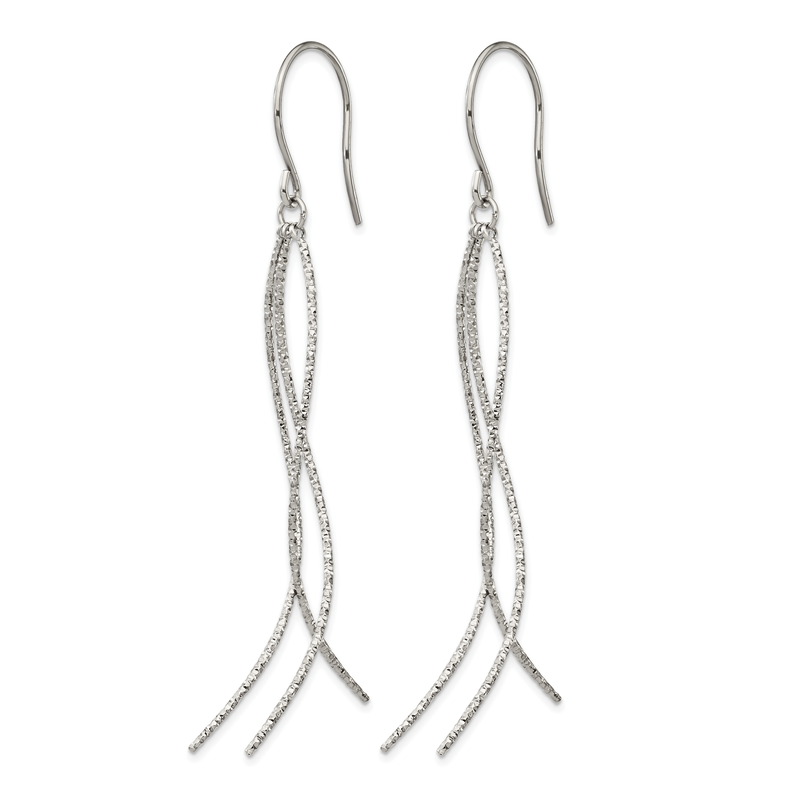Stainless Steel Polished and Textured Dangle Shepherd Hook Earrings