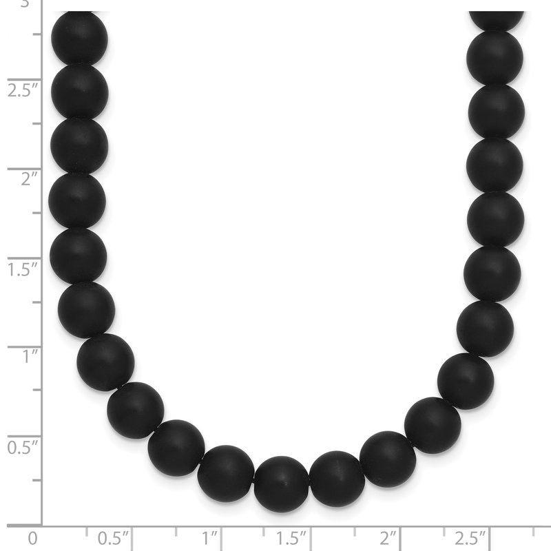 Stainless Steel Brushed with Black Agate and  Antiqued Clasp 27 inch Necklace