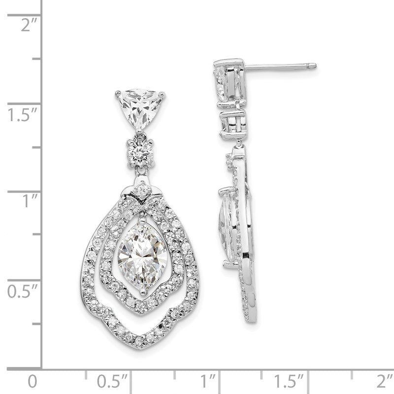 Sterling Silver Rhodium-plated Brilliant-cut CZ Fancy Post Dangle Earrings