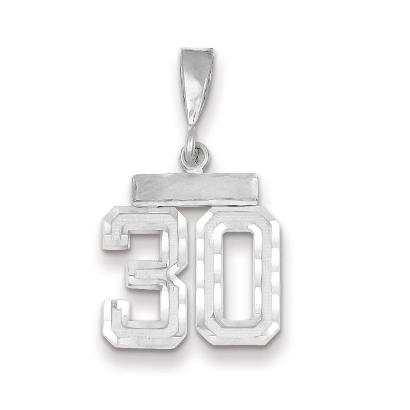 14kw Small Brushed Diamond-cut Number 30 Charm