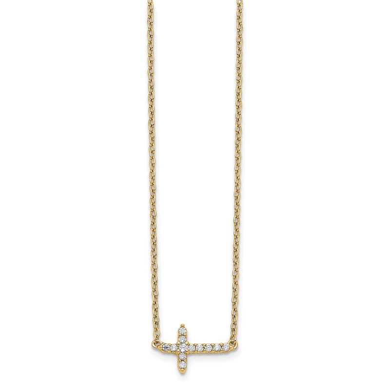 14k White Gold 1/10 carat Diamond Sideways Cross 18 inch Necklace