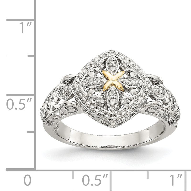 Sterling Silver Rhodium-plated with 14K Accent Diamond Ring
