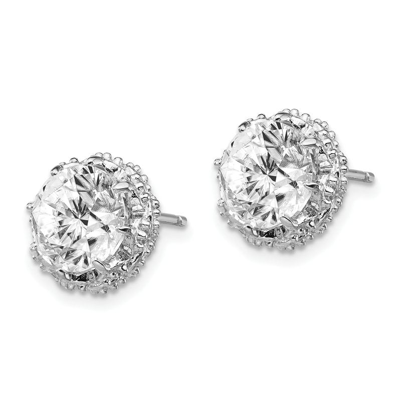 Sterling Silver Rhodium-plated Brilliant-cut CZ Round Post Earrings