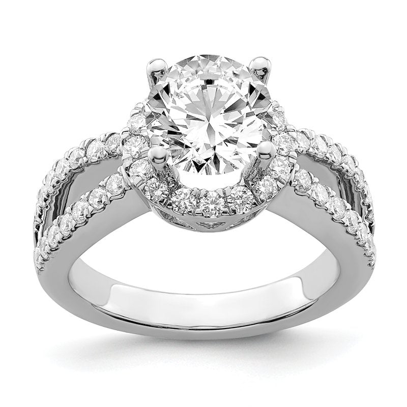 14K White Gold 3/4 carat Lab Grown Diamond VS/SI  D E F  Semi Mount Round Halo Engagement Ring