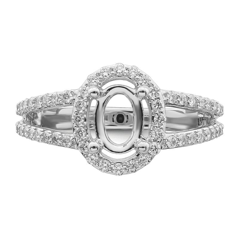 14K White Gold 1/2 carat Lab Grown Diamond VS/SI  D E F  Semi Mount Oval Halo Engagement Ring