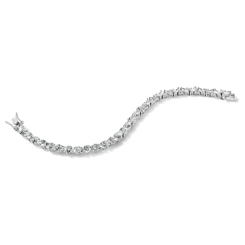 Sterling Silver Rhodium-plated Fancy Brilliant-cut and Marquise-cut CZ 7.25 Inch Bracelet