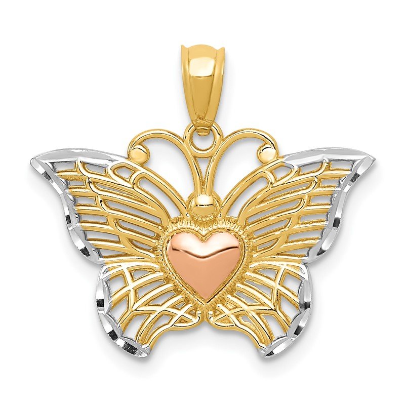 14k Two-tone with White Rhodium Butterfly with Heart Pendant