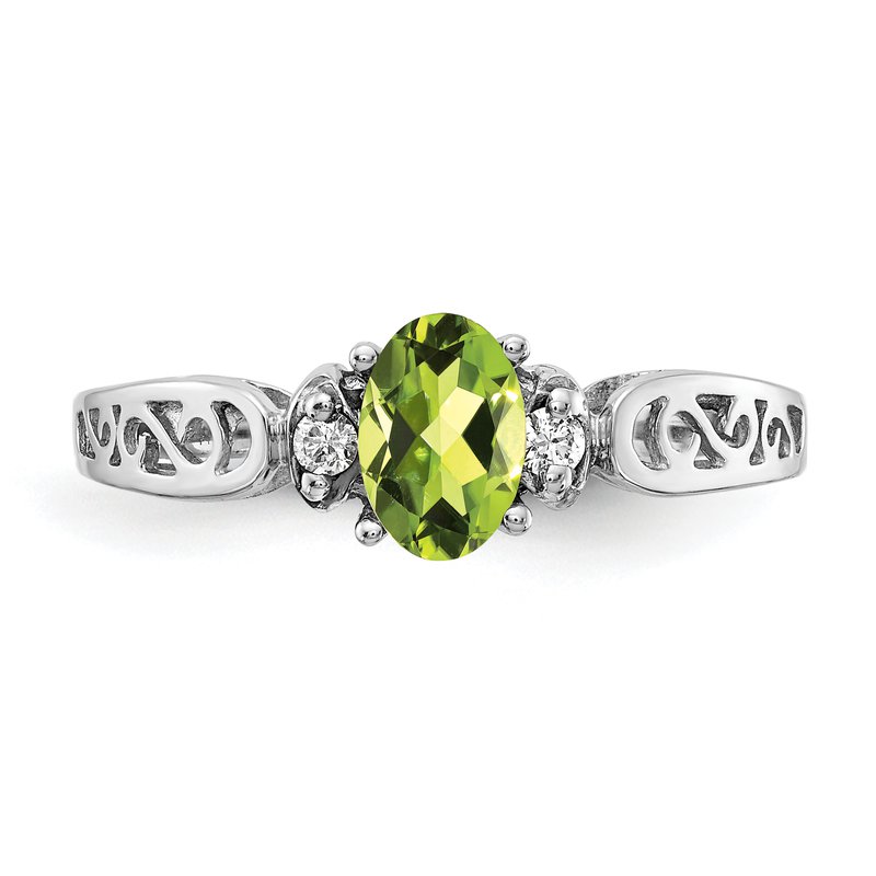 14k White Gold 6x4mm Oval Peridot A Diamond ring