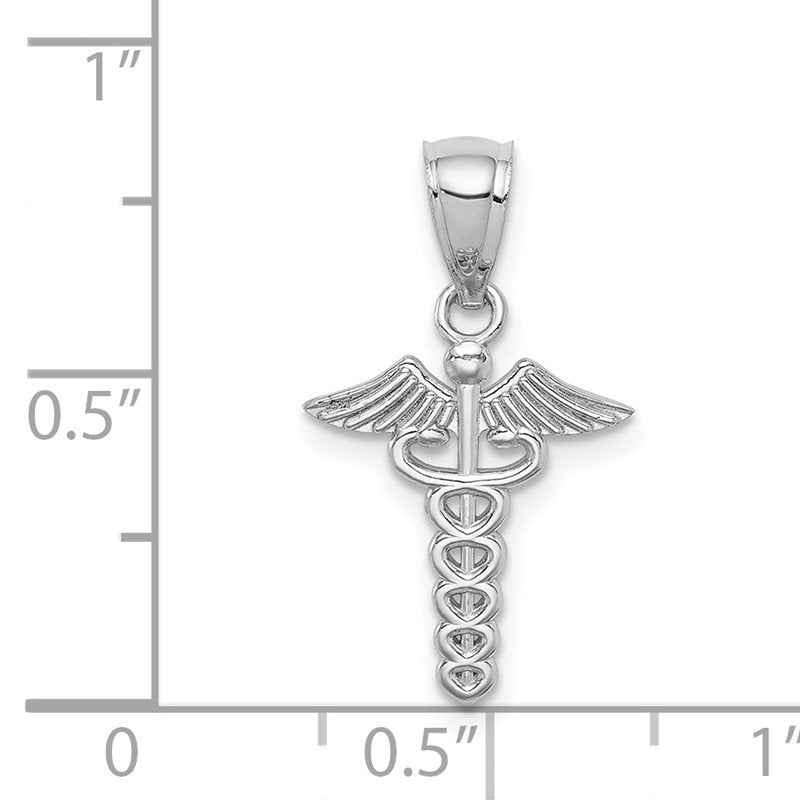 14K White Polished Caduceus Medical Symbol Pendant