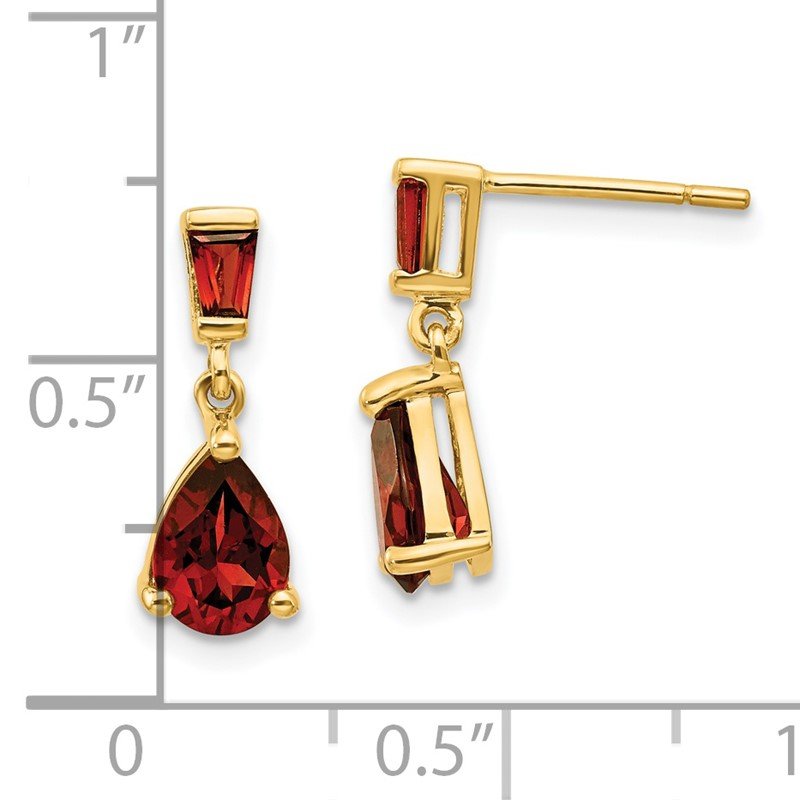 14k Pear/Baguette Garnet Dangle Post Earrings