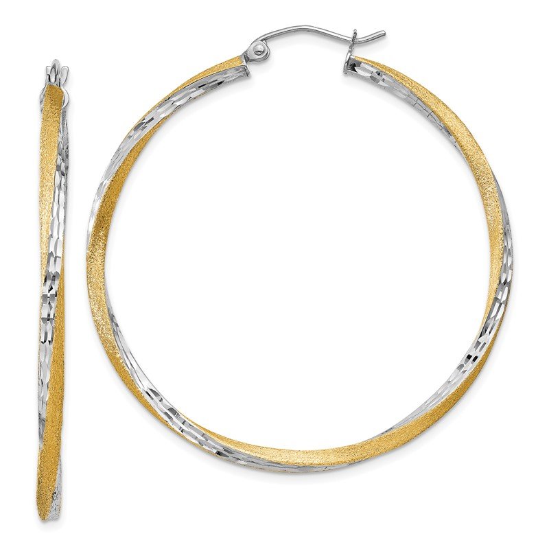 14k &amp; Rhodium Diamond-cut 2.5mm Twisted Hoop Earrings