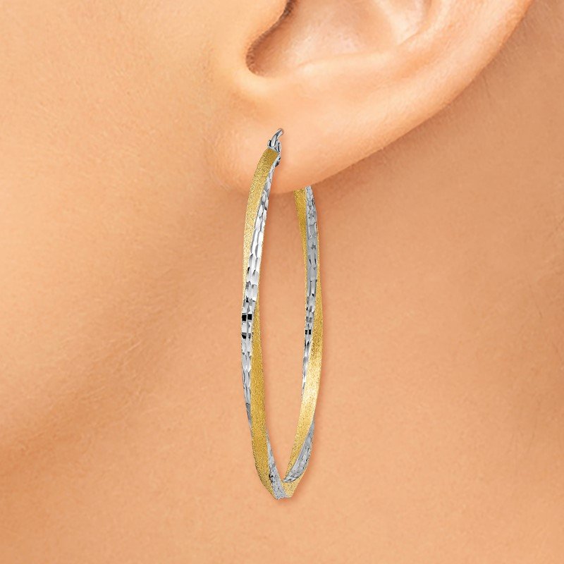 14k &amp; Rhodium Diamond-cut 2.5mm Twisted Hoop Earrings