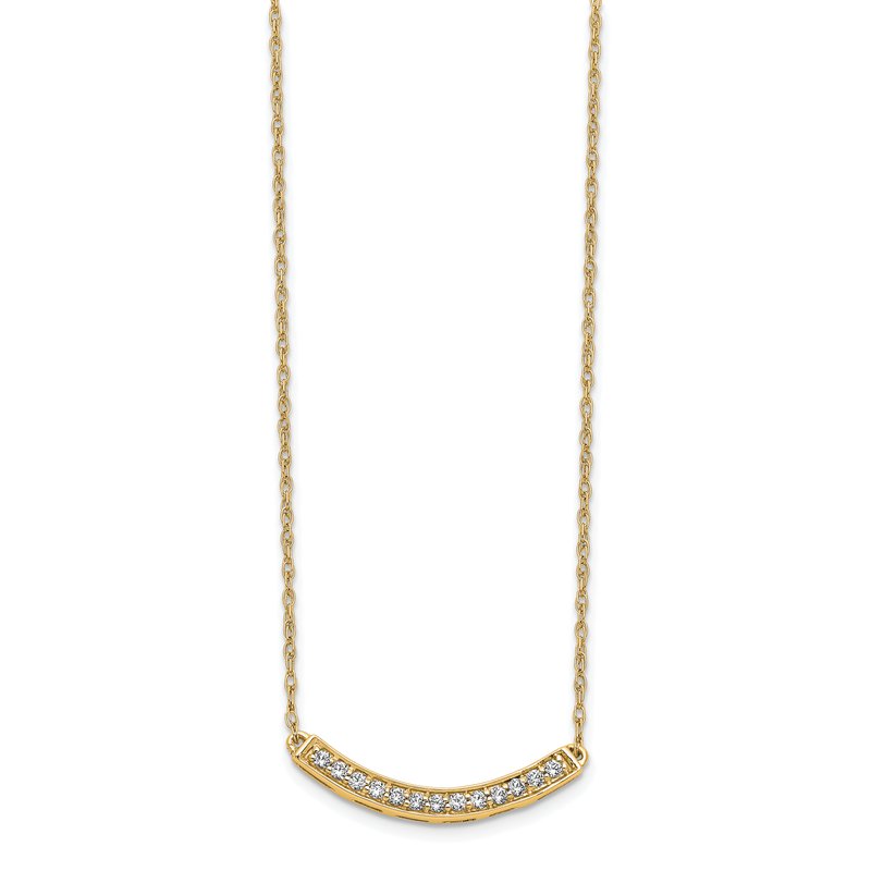 14k White Gold Polished 1/6 carat Diamond Curved Bar 18 inch Necklace
