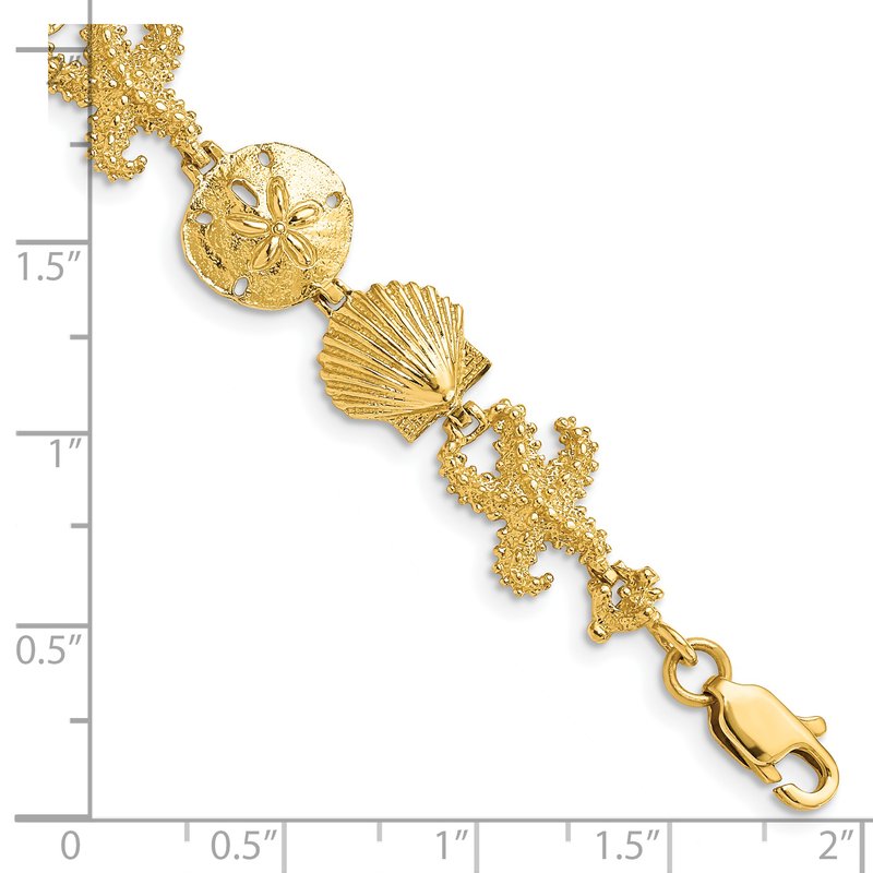 14k Polished Seashell Theme 7.25 inch Bracelet