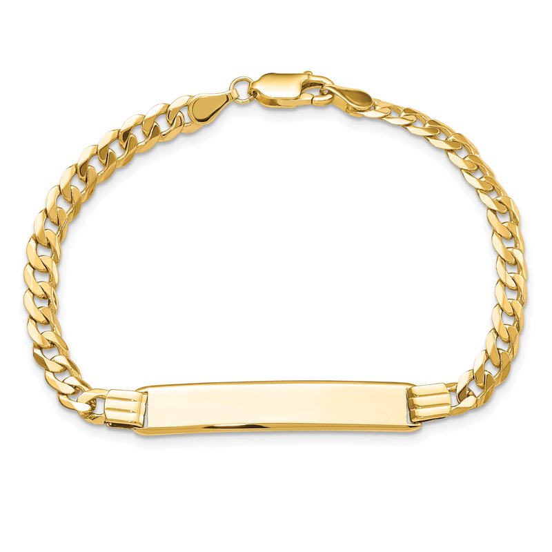 14k Polished Solid Chain/Solid Plate Curb Link 33.5x7mm Plate 7 inch ID Bracelet
