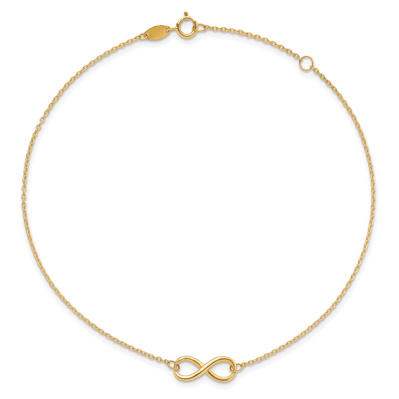 10K Polished Infinity 9 inch Plus 1 inch Extender - Total 10 inch Anklet