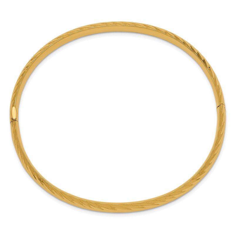 14k 4/16 Polished Textured 6.00mm Hinged Oval Bangle Bracelet