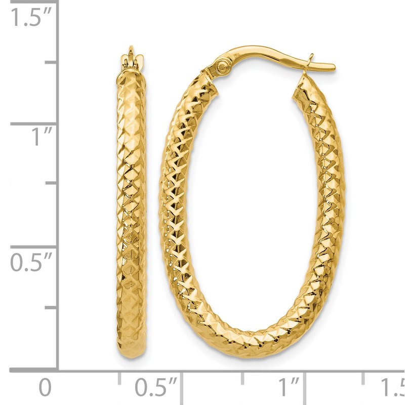 14K ForeverLite Polished and Textured Oval Hoop Earrings