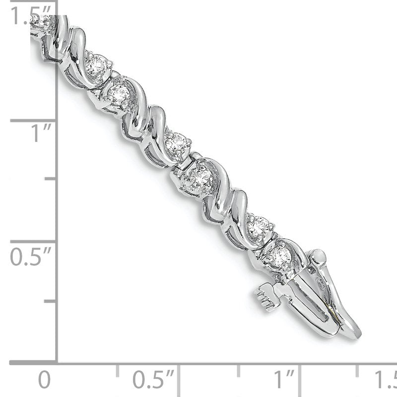 14k White Gold Complete 1.17 carat Round AA Diamond Fancy Swirl 7 inch Tennis Bracelet