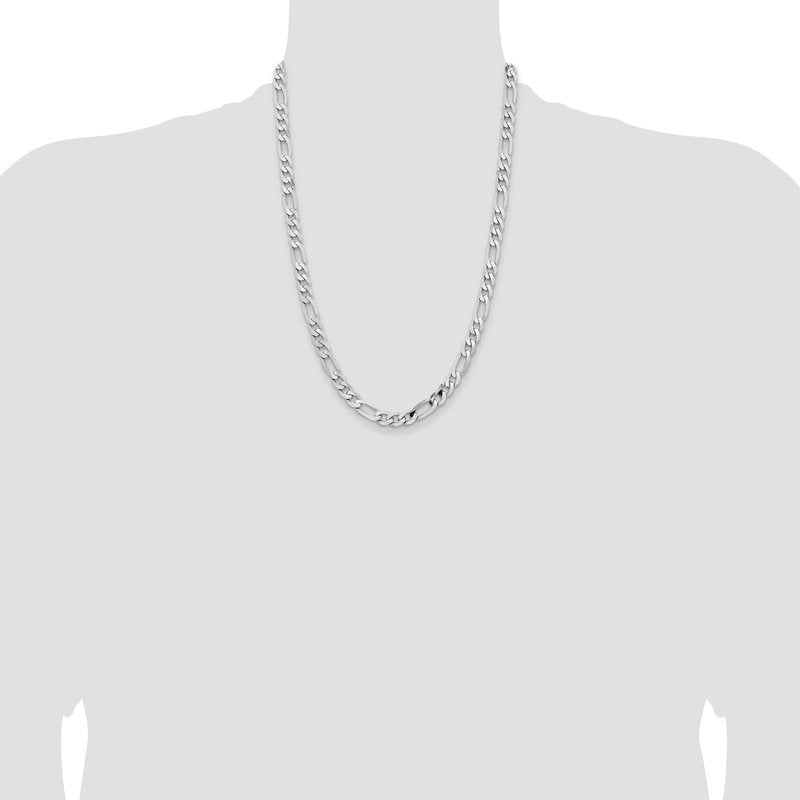 14K White Gold 20 inch 7.5mm Flat Figaro with Lobster Clasp Chain