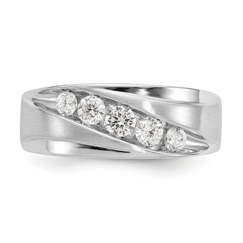 14K White Gold Men's 1/2 carat Lab Grown Diamond VS/SI  D E F  Brushed and Polished Band
