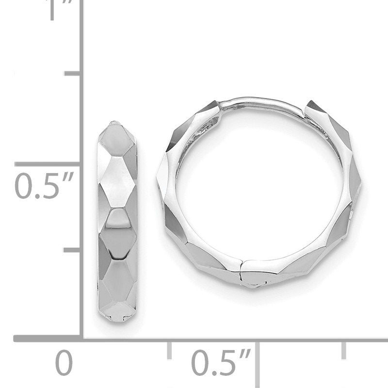 14k White Gold Diamond-cut Hoop Earrings