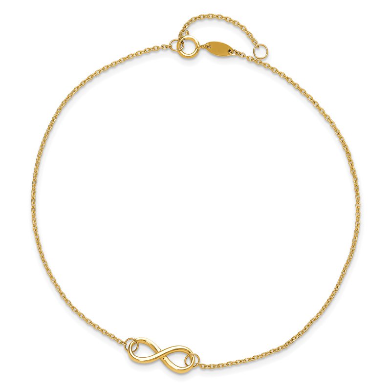 14K Polished Infinity 9 inch Plus 1 inch Extender - Total 10 inch Anklet