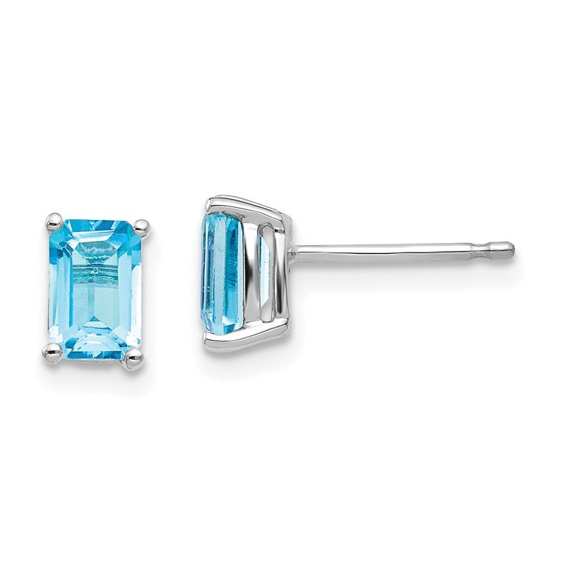 14k White Gold 6x4mm Emerald-cut Blue Topaz Post Earrings