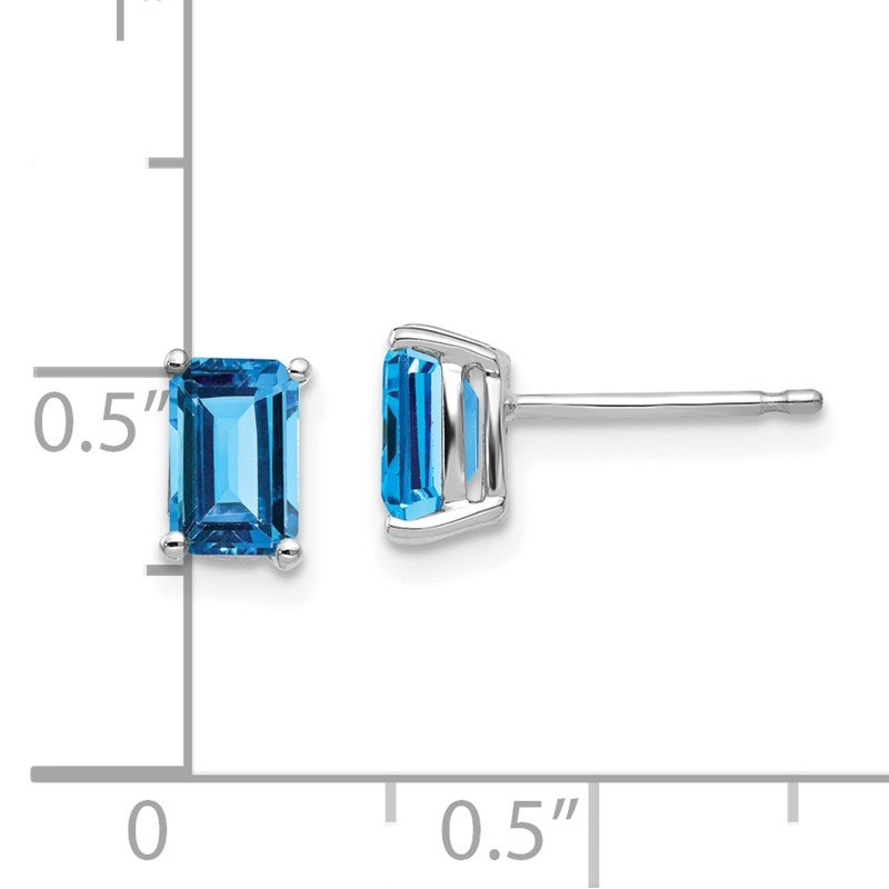 14k White Gold 6x4mm Emerald-cut Blue Topaz Post Earrings