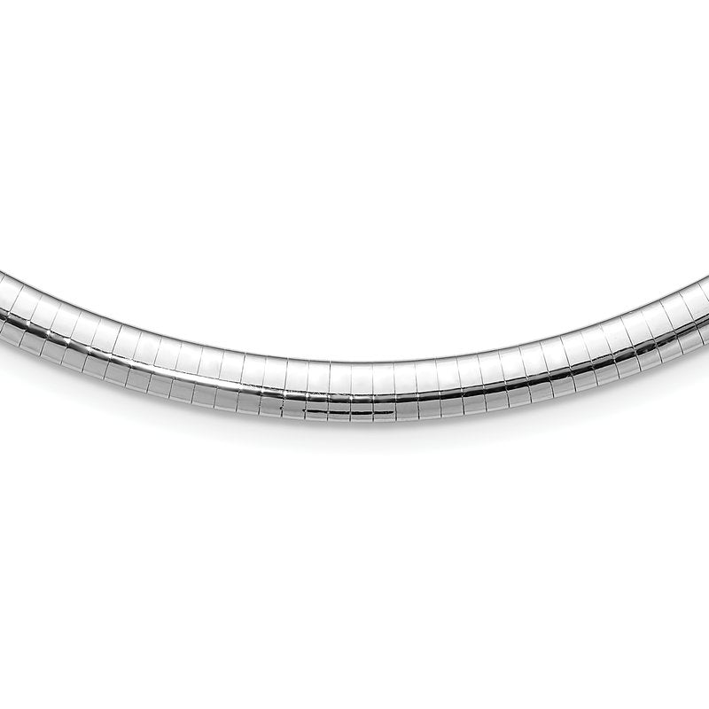 14k White Gold Polished 6mm Standard Weight 16 inch Domed Omega Necklace
