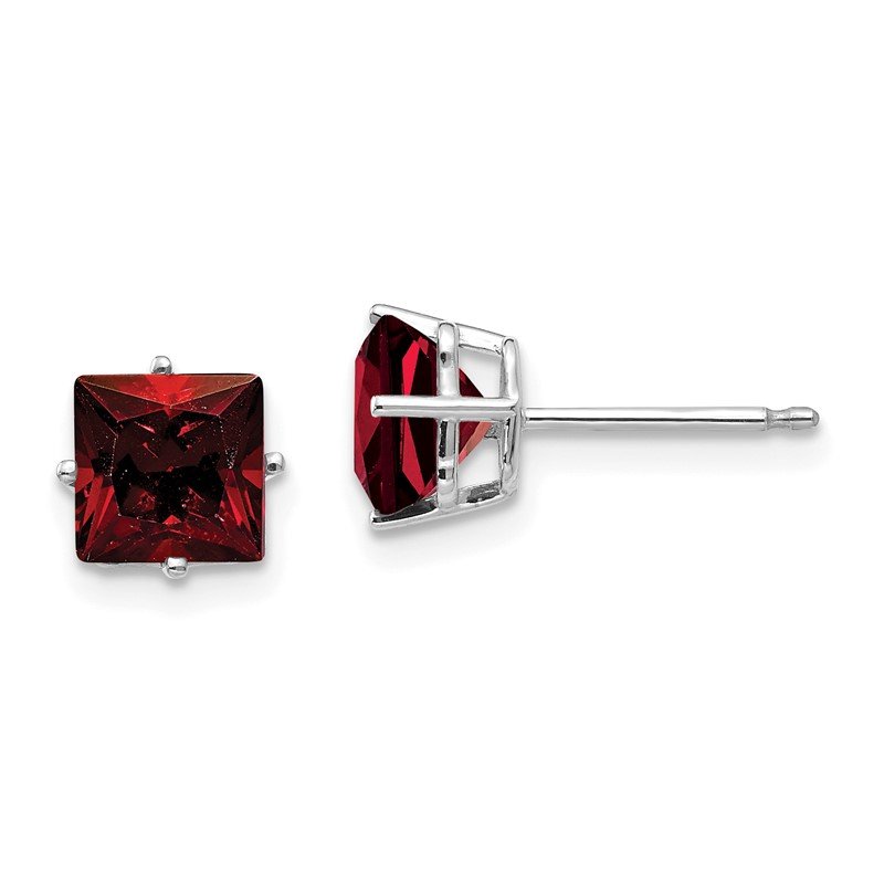 14k White Gold 6mm Princess-cut Garnet Post Earrings