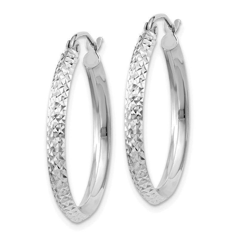 14K White Gold 2.5x25mm Knife-Edge Diamond-cut Tube Hoop Earrings