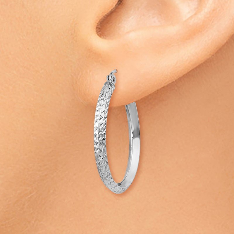 14K White Gold 2.5x25mm Knife-Edge Diamond-cut Tube Hoop Earrings