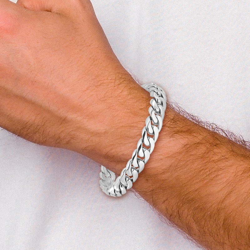 14K White Gold 20 inch 10.8mm Hand Polished Rounded Curb Link with Box Catch Clasp Chain