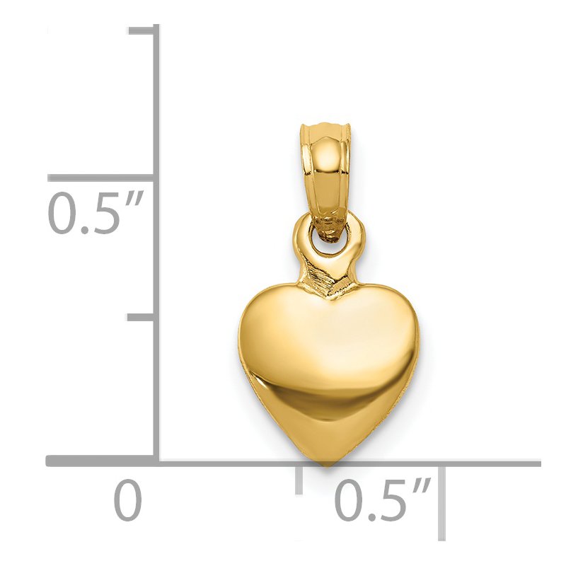 14K Polished Solid 3-D Heart Pendant