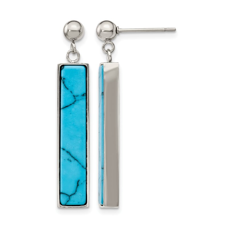 Stainless Steel Polished with Reconstructed Howlite Post Dangle Earrings