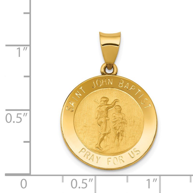 14k Polished and Satin Hollow St John the Baptist Medal Round Pendant