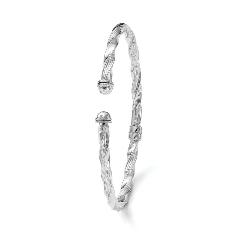 14K White Gold Polished Textured Hinge Cuff Bangle