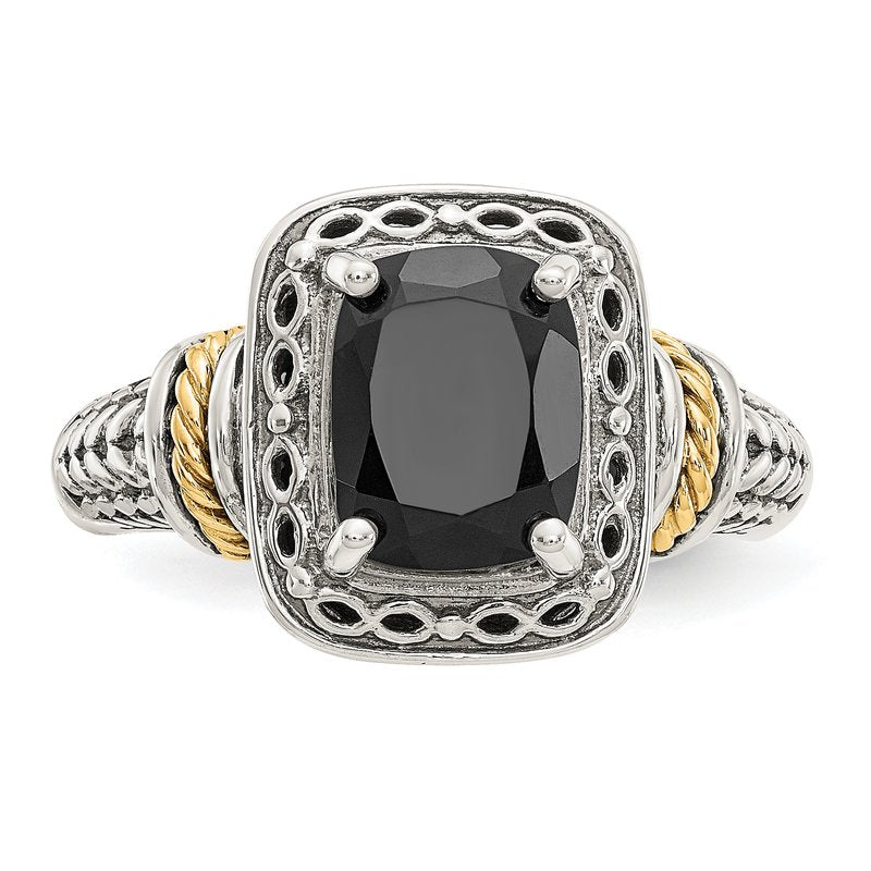 Sterling Silver with 14K Accent Antiqued Black Onyx Ring