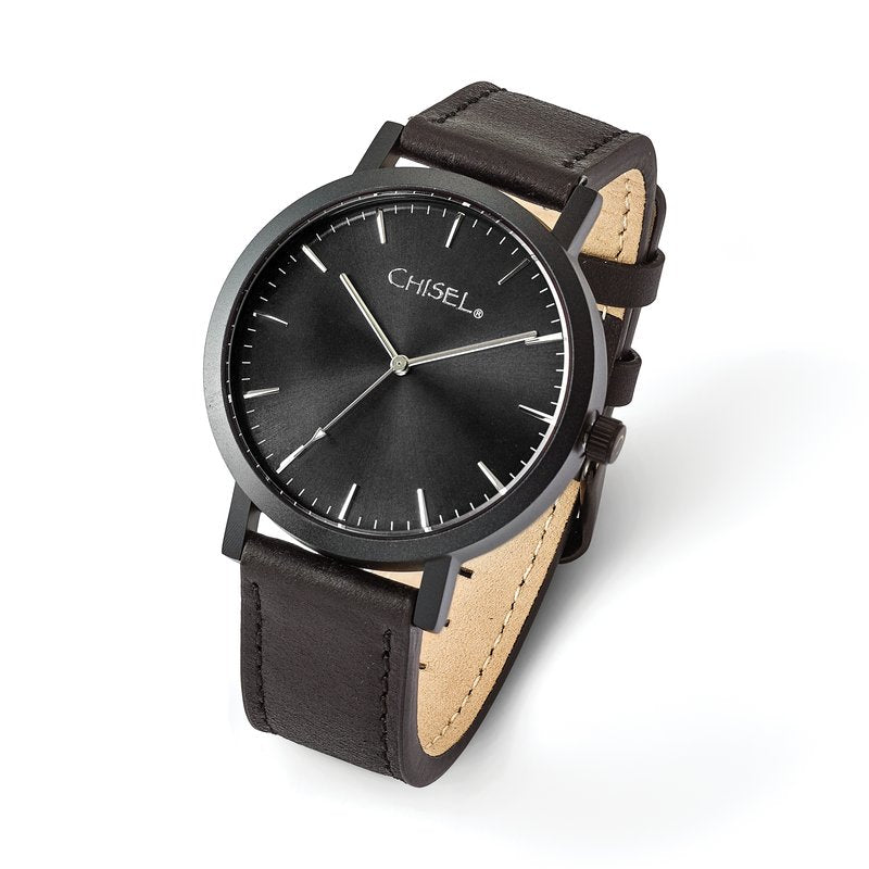 Matte Black IP-plated Black Dial Black Leather Band with Quick Release Watch