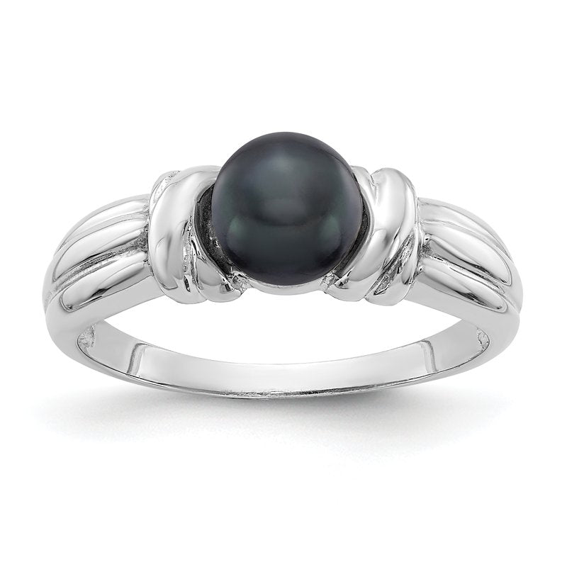 14k White Gold 6mm Black FW Cultured Pearl ring