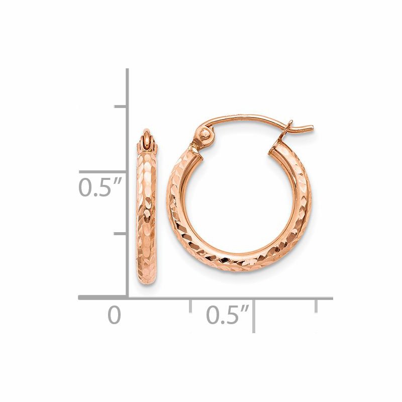 14k Rose Gold Lightweight Diamond-cut Hoop Earrings