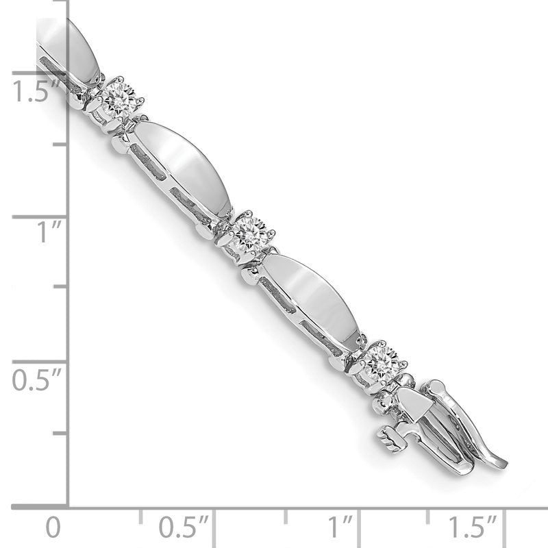 14k White Gold Complete 1.13 carat Round AA Diamond Curved Bar Link 7 inch Tennis Bracelet